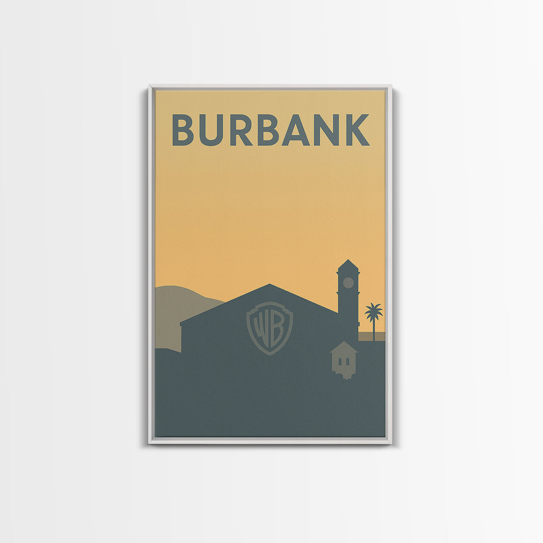 Burbank Travel Poster, Canvas Print, Minimalist Retro Wall Art, Burbank Wall Art, Living Room Wall Art, City Illustration, Travel Art Print