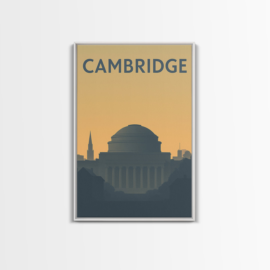 Cambridge Travel Poster, Framed Canvas Print, Minimalist Retro Wall Art, Cambridge Wall Art, Modern Wall Decor, Fine Art Print