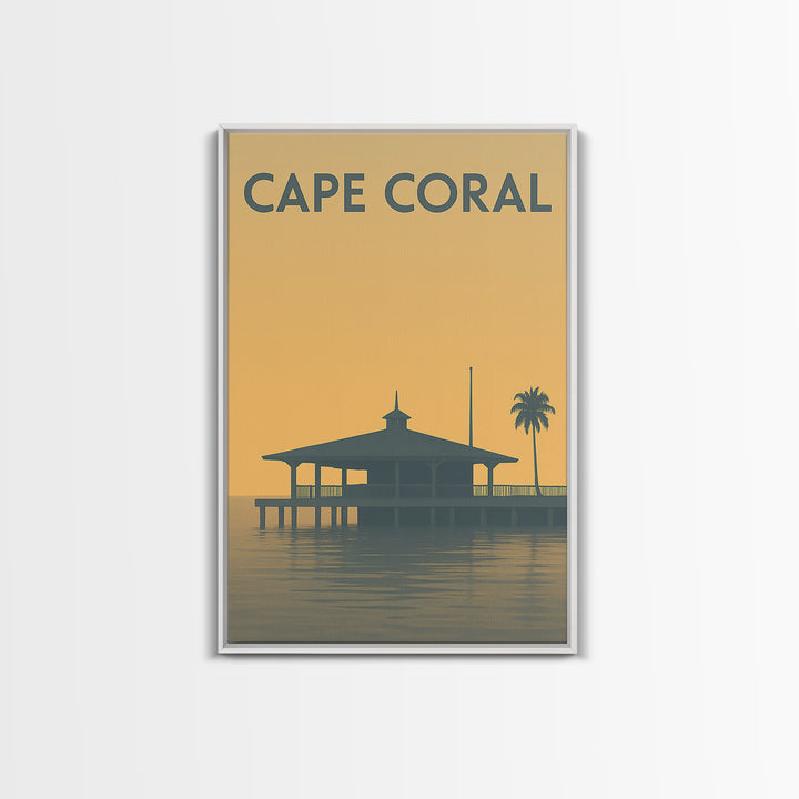 Cape Coral Florida Travel Poster, Framed Canvas Print, Minimalist Retro Wall Art, Cape Coral City Art, Travel Poster Art, Wanderlust Decor