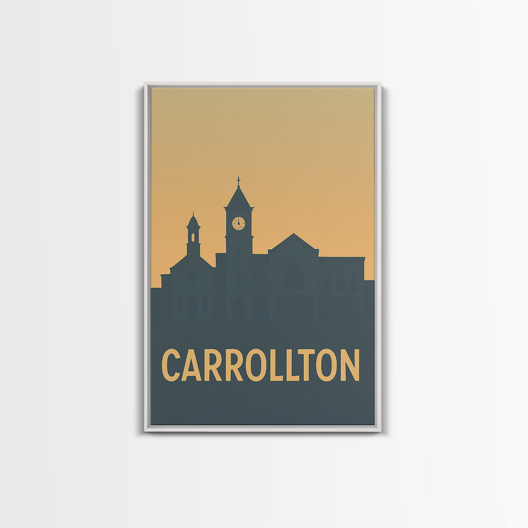 Carrollton Texas Travel Poster, Framed Canvas Print, Mid Century Travel Art, Carrollton Poster Print, City Travel Prints, Home Office Decor