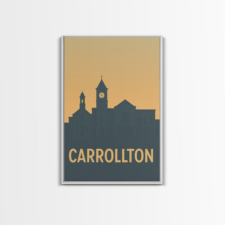 Carrollton Texas Travel Poster, Framed Canvas Print, Mid Century Travel Art, Carrollton Poster Print, City Travel Prints, Home Office Decor