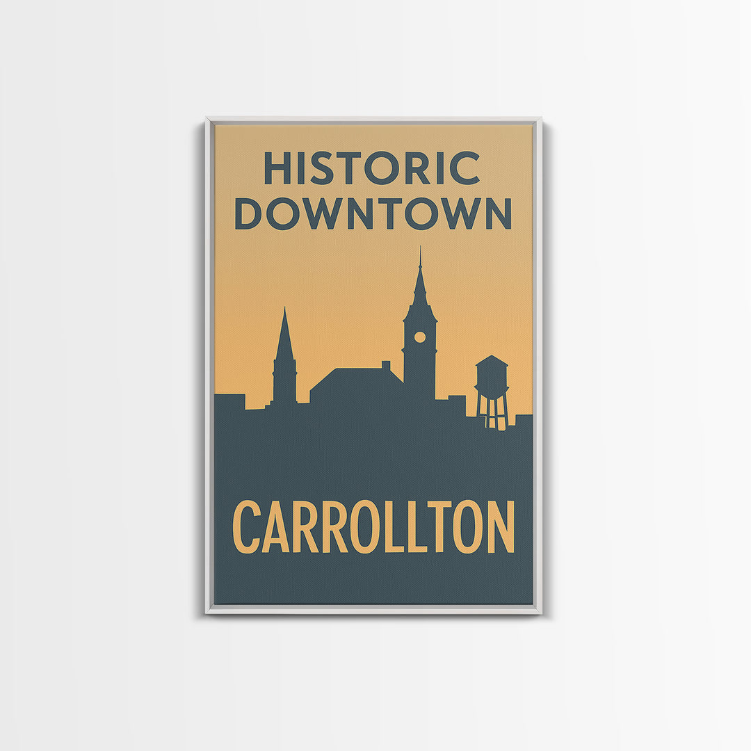 Carrollton Travel Poster, Canvas Print, Sunset Skyline Wall Art, Carrollton Travel Art, Home Office Decor, Travel Art Print, Travel Print