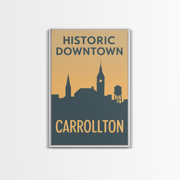 Carrollton Travel Poster, Canvas Print, Sunset Skyline Wall Art, Carrollton Travel Art, Home Office Decor, Travel Art Print, Travel Print