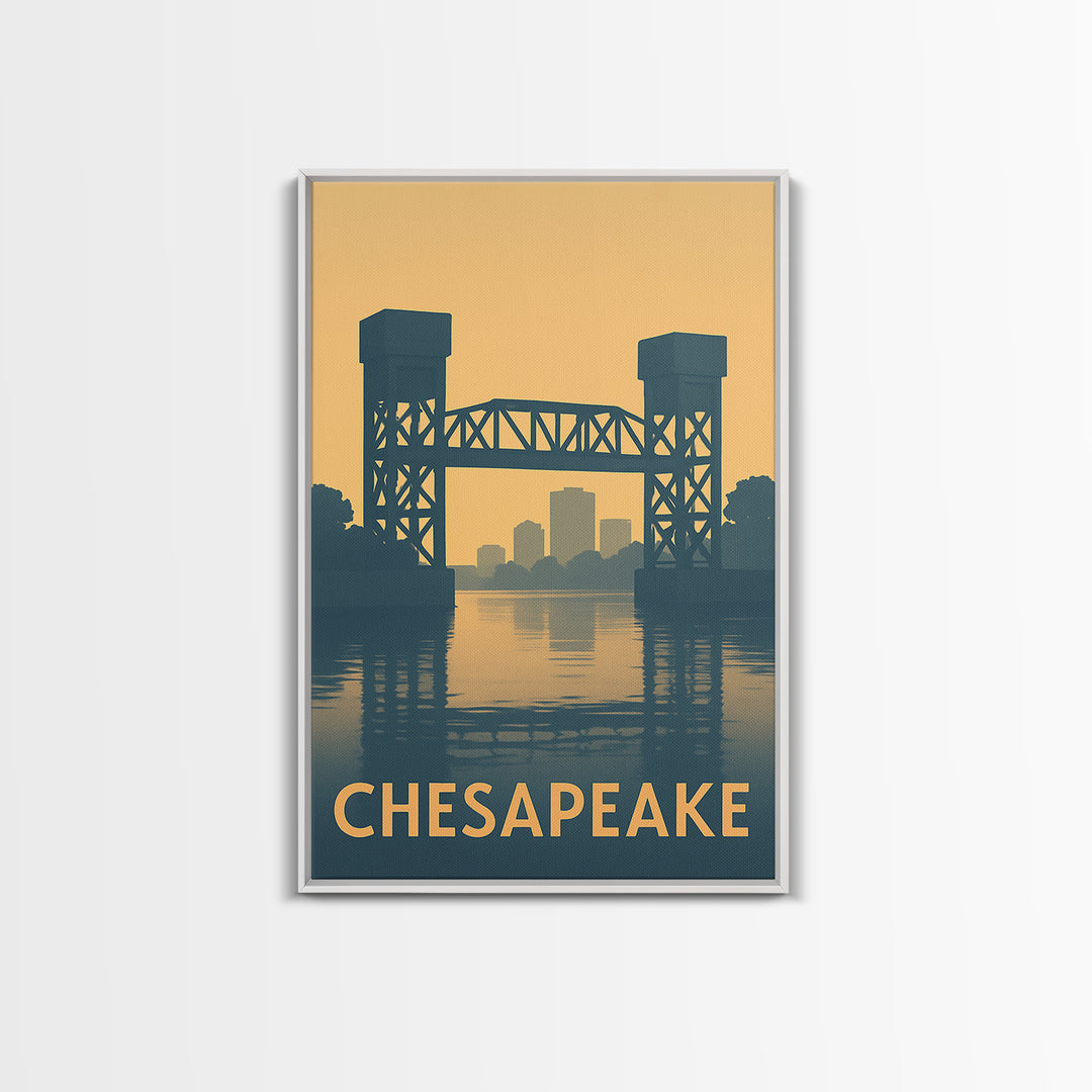 Chesapeake Travel Poster, Canvas Print, Sunset Skyline Wall Art, Chesapeake City Art, Retro Travel Print, Travel Wall Decor, Art Print