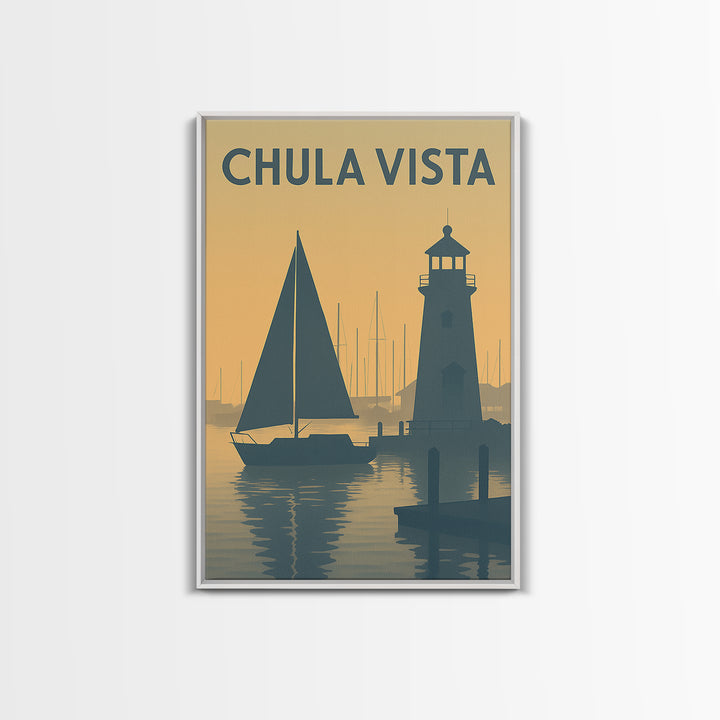 Chula Vista California Travel Poster, Framed Canvas Print, Mid Century Travel Art, Chula Vista Wall Art, Wanderlust Decor, Modern Wall Decor