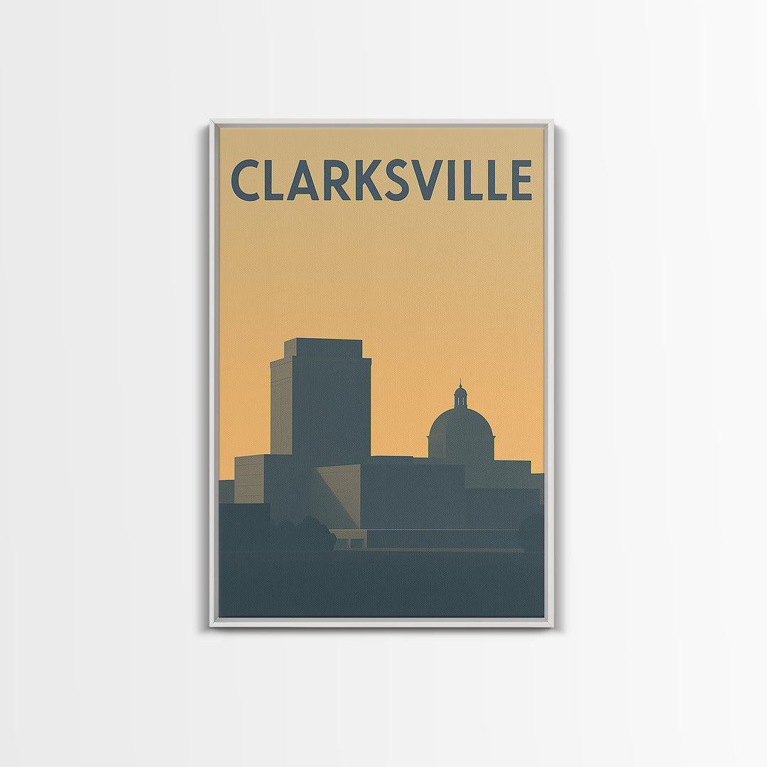 Clarksville Travel Poster, Framed Canvas Print, Mid Century Travel Art, Clarksville Art Print, Vintage City Art, Vintage City Poster