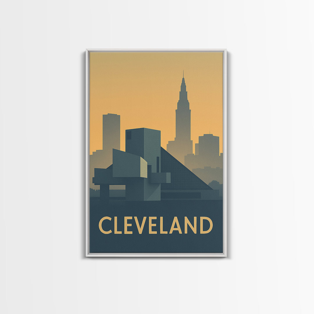 Cleveland Ohio Travel Poster, Framed Canvas Print, Vintage City Poster Art, Cleveland Art Print, Travel Poster Set, Fine Art Print