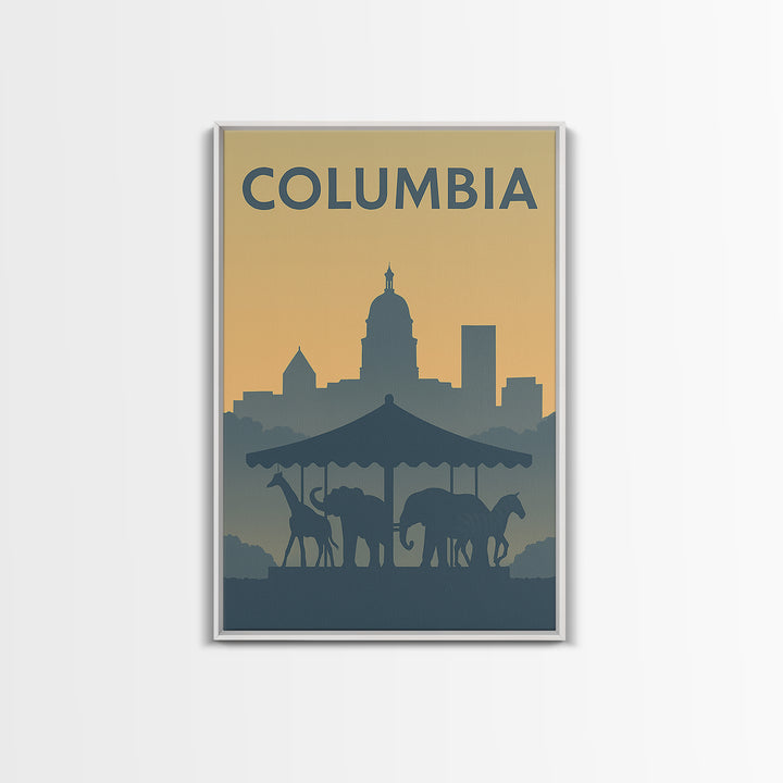 Columbia Travel Poster, Framed Canvas Print, Vintage City Poster Art, Columbia Travel Art, Mid Century Wall Art, Retro Travel Print