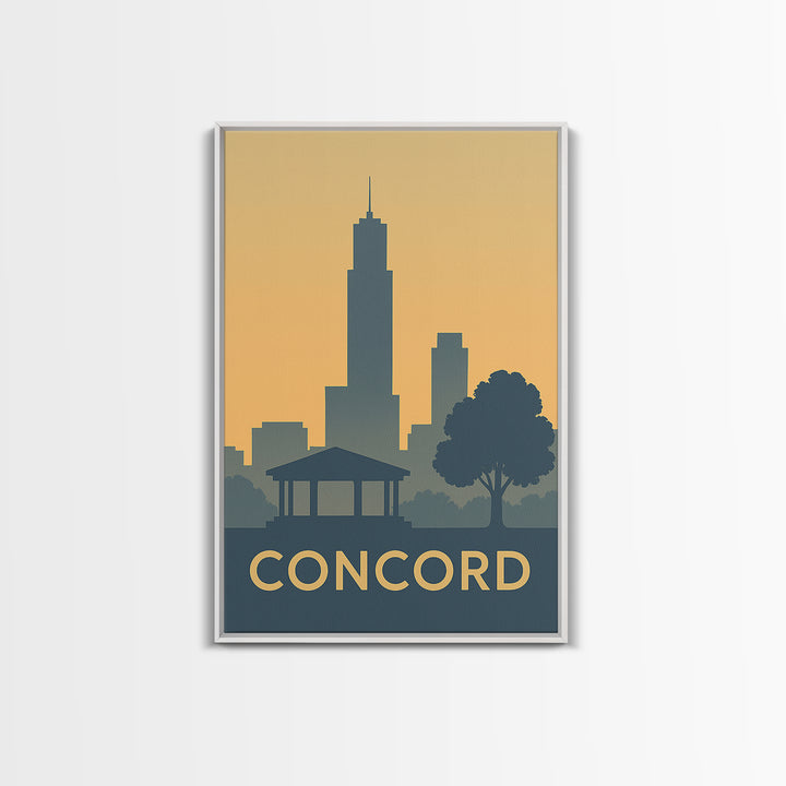 Concord Travel Poster, Framed Canvas Print, Minimalist Retro Wall Art, Concord Wall Art, Eclectic Wall Decor, Retro Travel Print