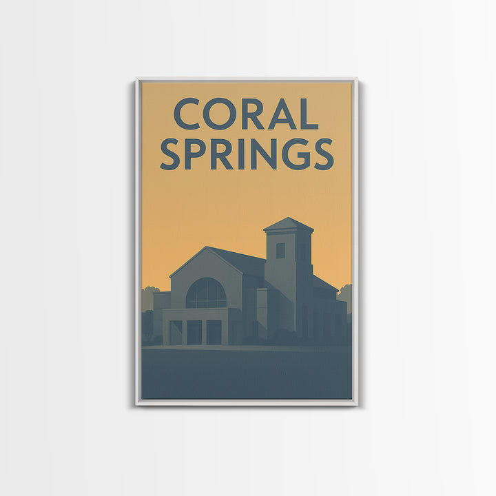 Coral Springs Travel Poster, Framed Canvas Print, Sunset Skyline Wall Art, Coral Springs Wall Art, City Travel Prints, City Illustration