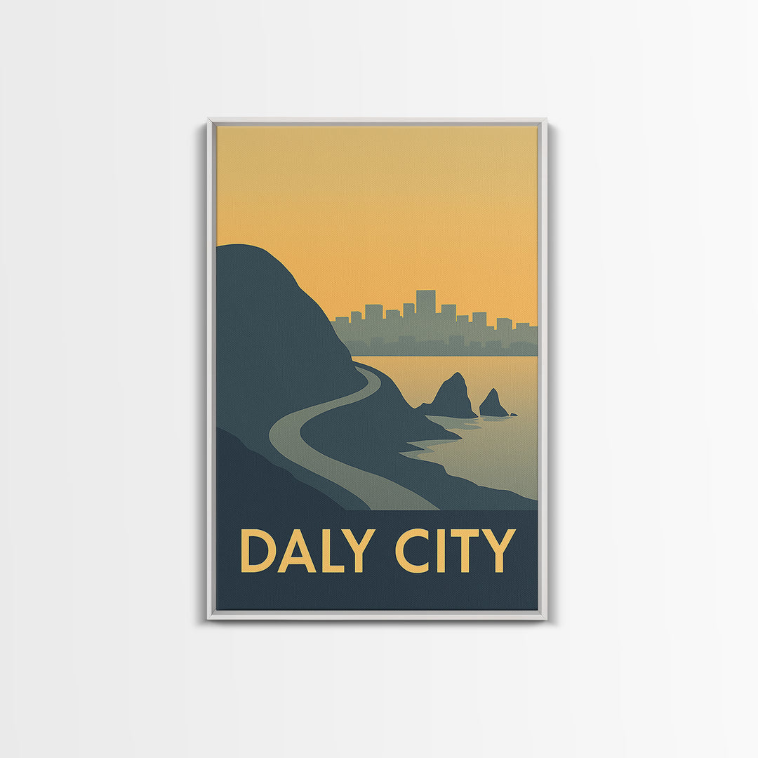Daly City Travel Poster, Framed Canvas Print, Mid Century Travel Art, Daly City City Art, Travel Poster Set, City Travel Prints
