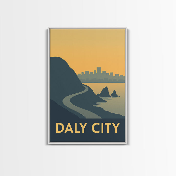 Daly City Travel Poster, Framed Canvas Print, Mid Century Travel Art, Daly City City Art, Travel Poster Set, City Travel Prints