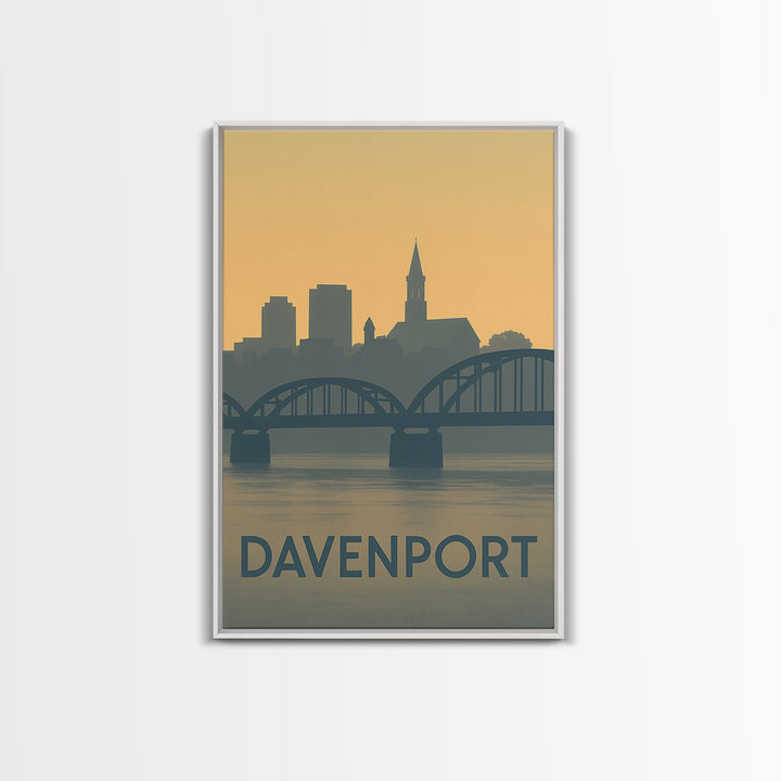 Davenport Travel Poster, Framed Canvas Print, Vintage City Poster Art, Davenport Poster Print, City Art Print, Mid Century Wall Art