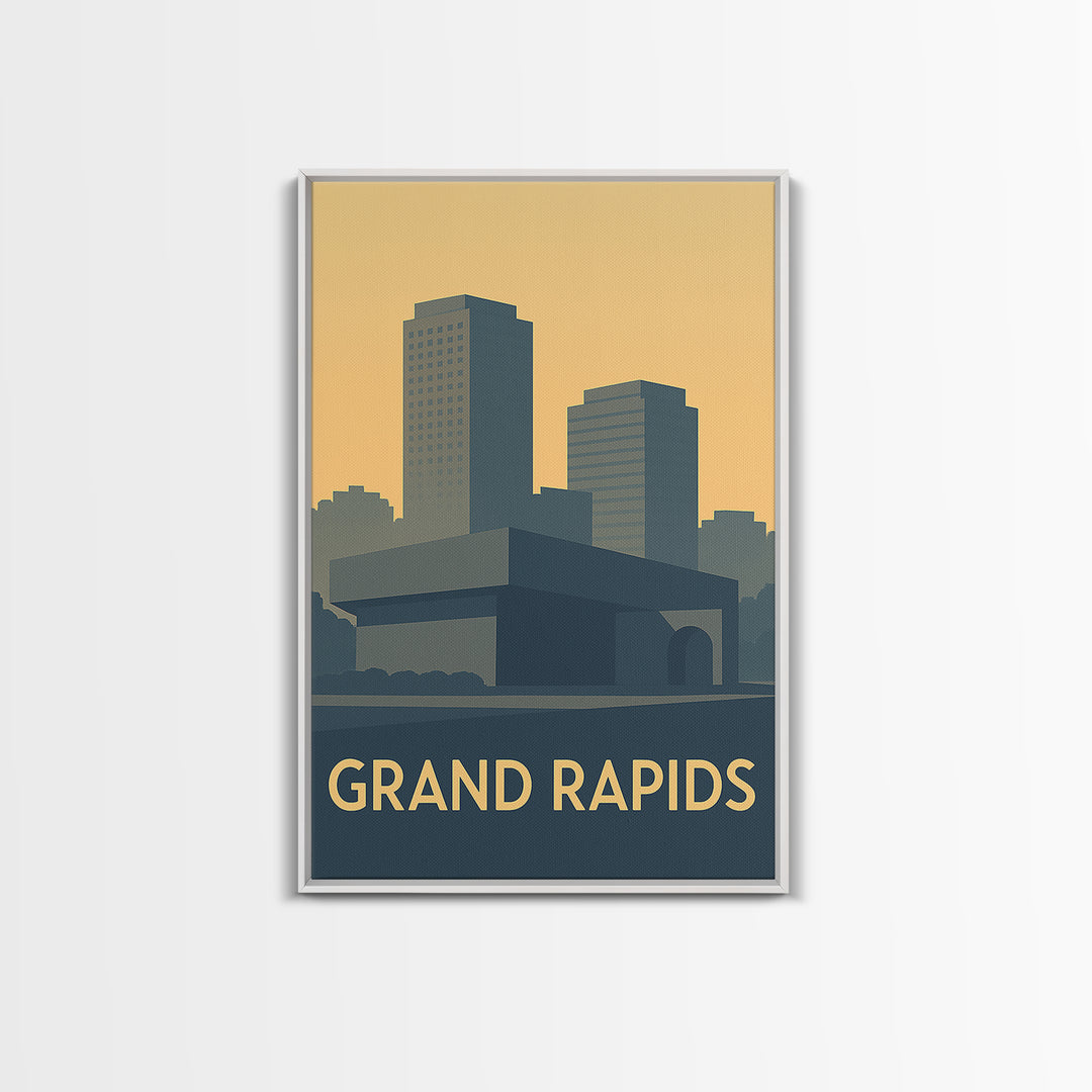Grand Rapids Travel Poster, Framed Canvas Print, Minimalist Retro Wall Art, Grand Rapids Art Print, Vintage Travel Art, Travel Poster Art