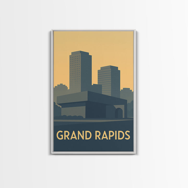 Grand Rapids Travel Poster, Framed Canvas Print, Minimalist Retro Wall Art, Grand Rapids Art Print, Vintage Travel Art, Travel Poster Art
