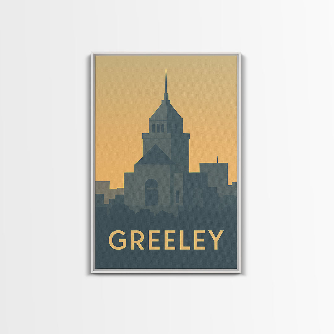 Greeley Travel Poster, Framed Canvas Print, Mid Century Travel Art, Greeley Travel Art, Vintage City Art, Mid Century Wall Art