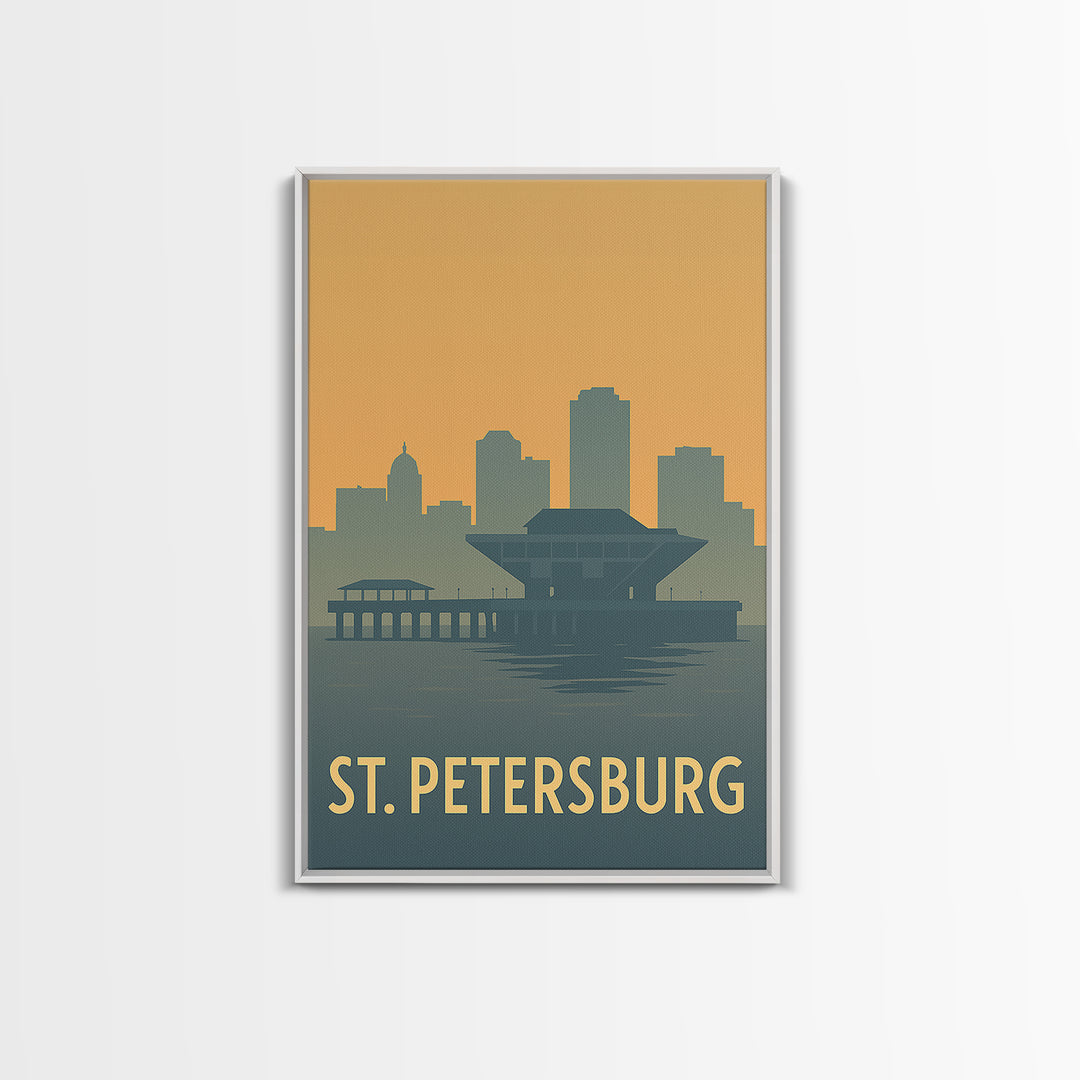 St Petersburg Travel Poster, Framed Canvas Print, Sunset Skyline Wall Art, St Petersburg Art Print, City Art Print, Fine Art Print