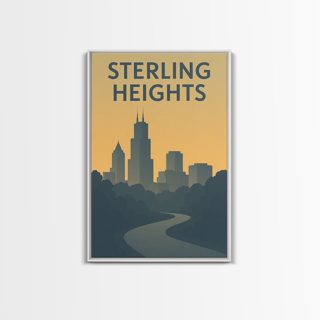 Sterling Heights Michigan Travel Poster, Canvas Print, Mid Century Travel Art, Sterling Heights City Art, Eclectic Wall Decor, Poster Print