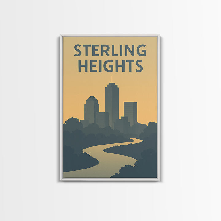 Sterling Heights Travel Poster, Canvas Print, Sunset Skyline Wall Art, Sterling Heights Travel Art, Watercolor Urban Skyline, Office Decor