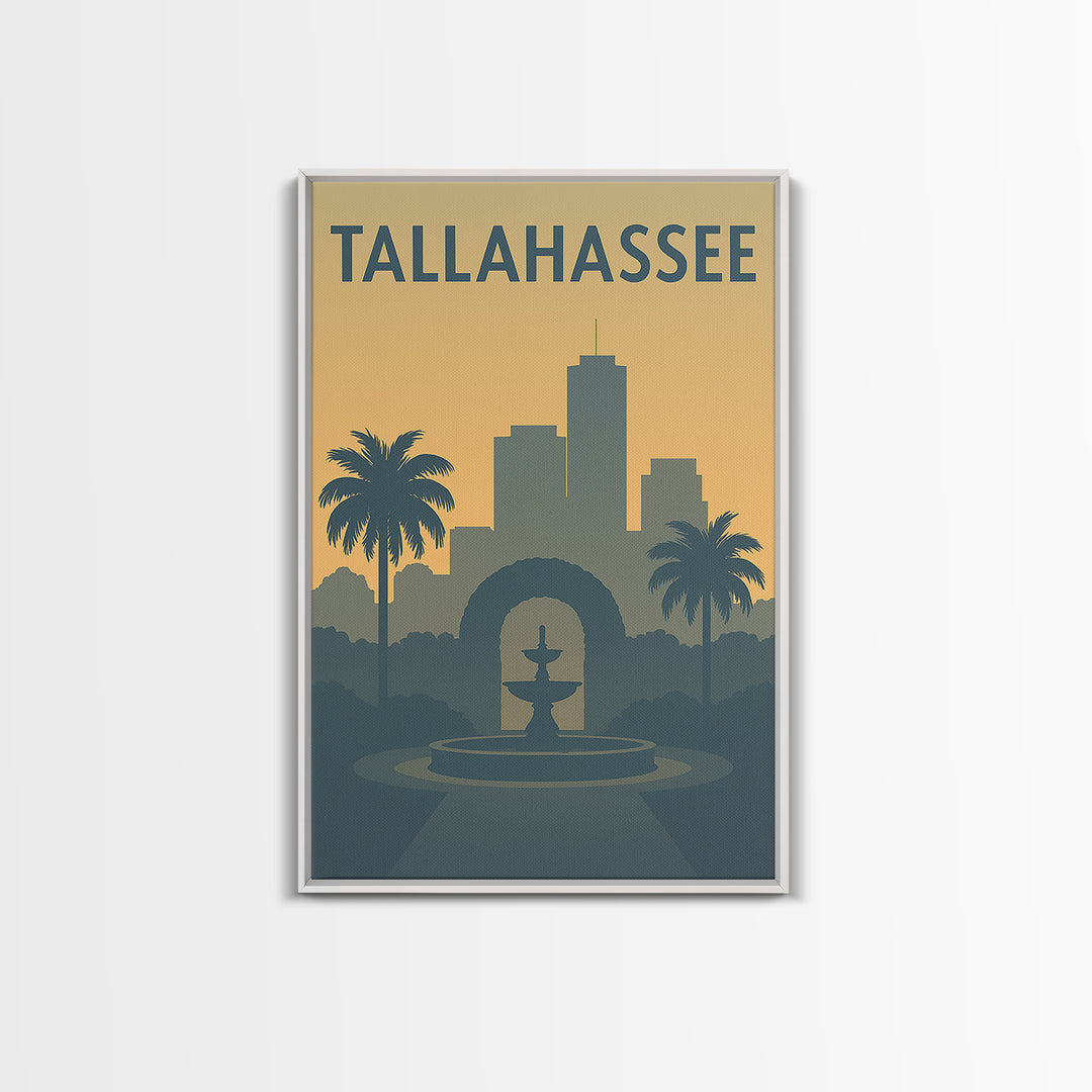 Tallahassee Florida Travel Poster, Framed Canvas Print, Mid Century Travel Art, Tallahassee Wall Art, City Art Print, Modern Wall Decor