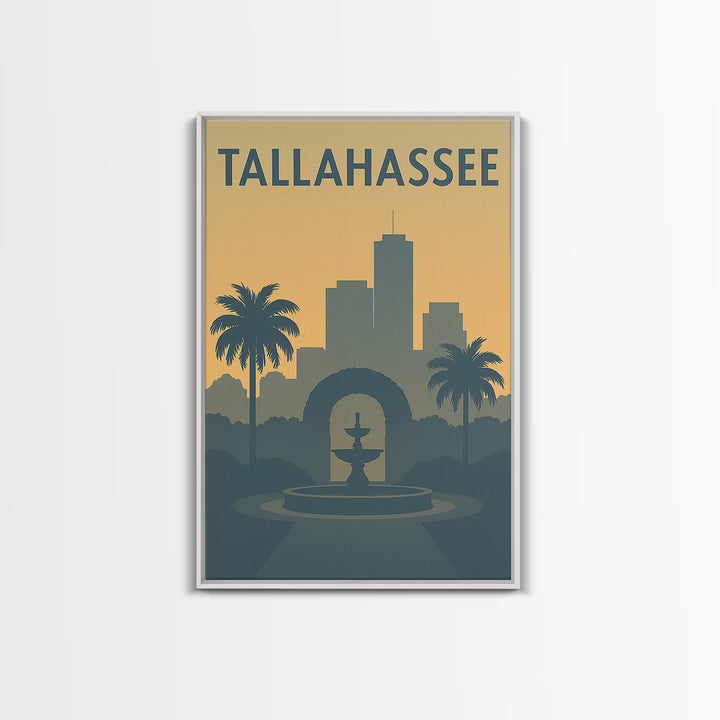 Tallahassee Florida Travel Poster, Framed Canvas Print, Mid Century Travel Art, Tallahassee Wall Art, City Art Print, Modern Wall Decor