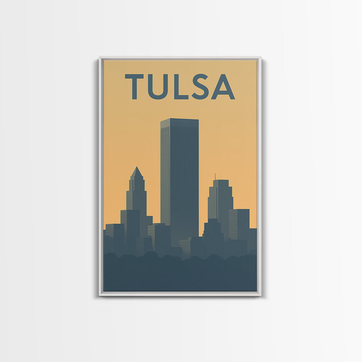 Tulsa Travel Poster, Framed Canvas Print, Sunset Skyline Wall Art, Tulsa Art Print, City Travel Prints, Wanderlust Decor, Travel Wall Decor