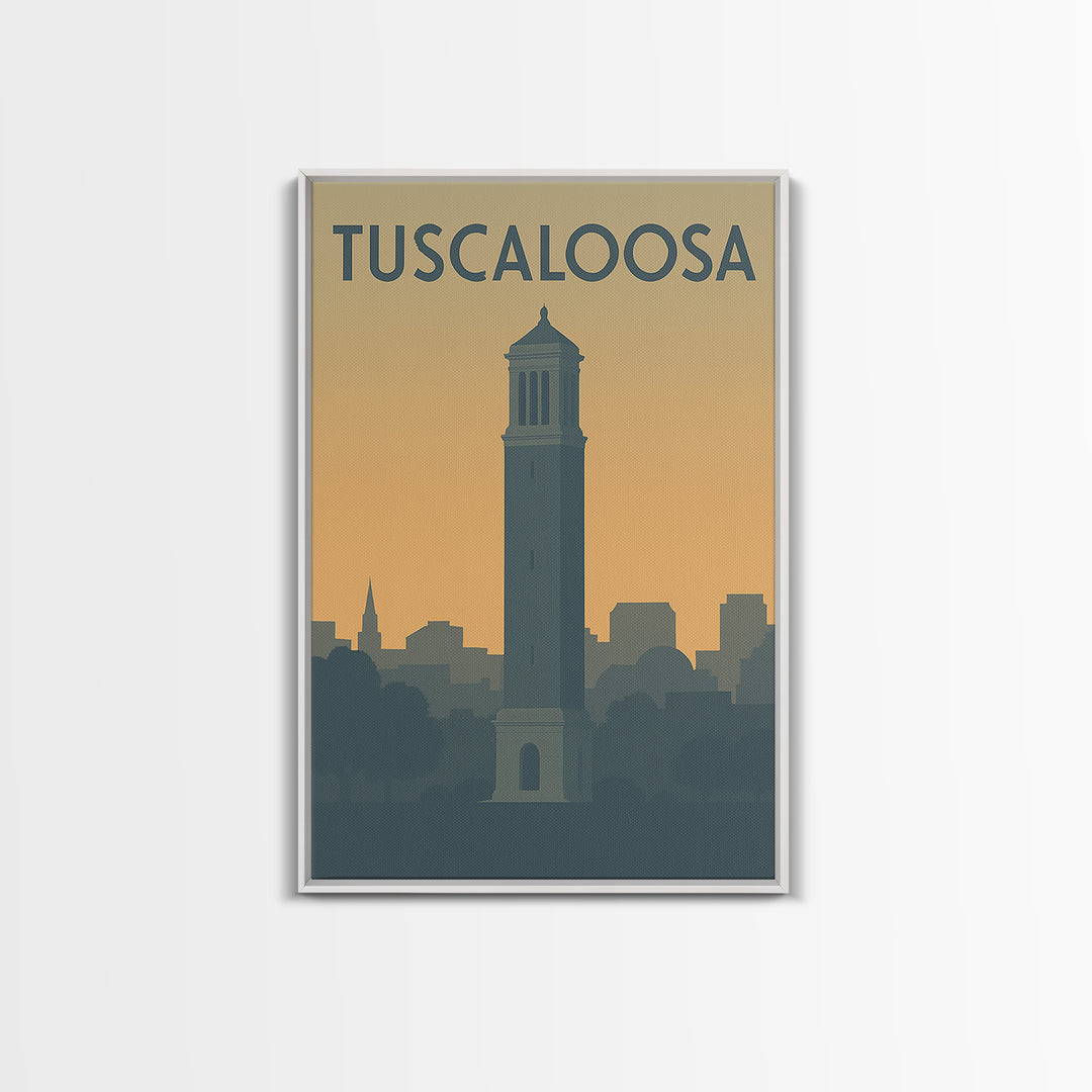 Tuscaloosa Travel Poster, Framed Canvas Print, Minimalist Retro Wall Art, Tuscaloosa Art Print, City Illustration, Vintage Travel Print