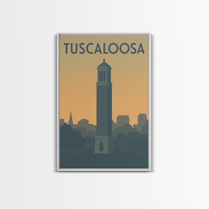 Tuscaloosa Travel Poster, Framed Canvas Print, Minimalist Retro Wall Art, Tuscaloosa Art Print, City Illustration, Vintage Travel Print