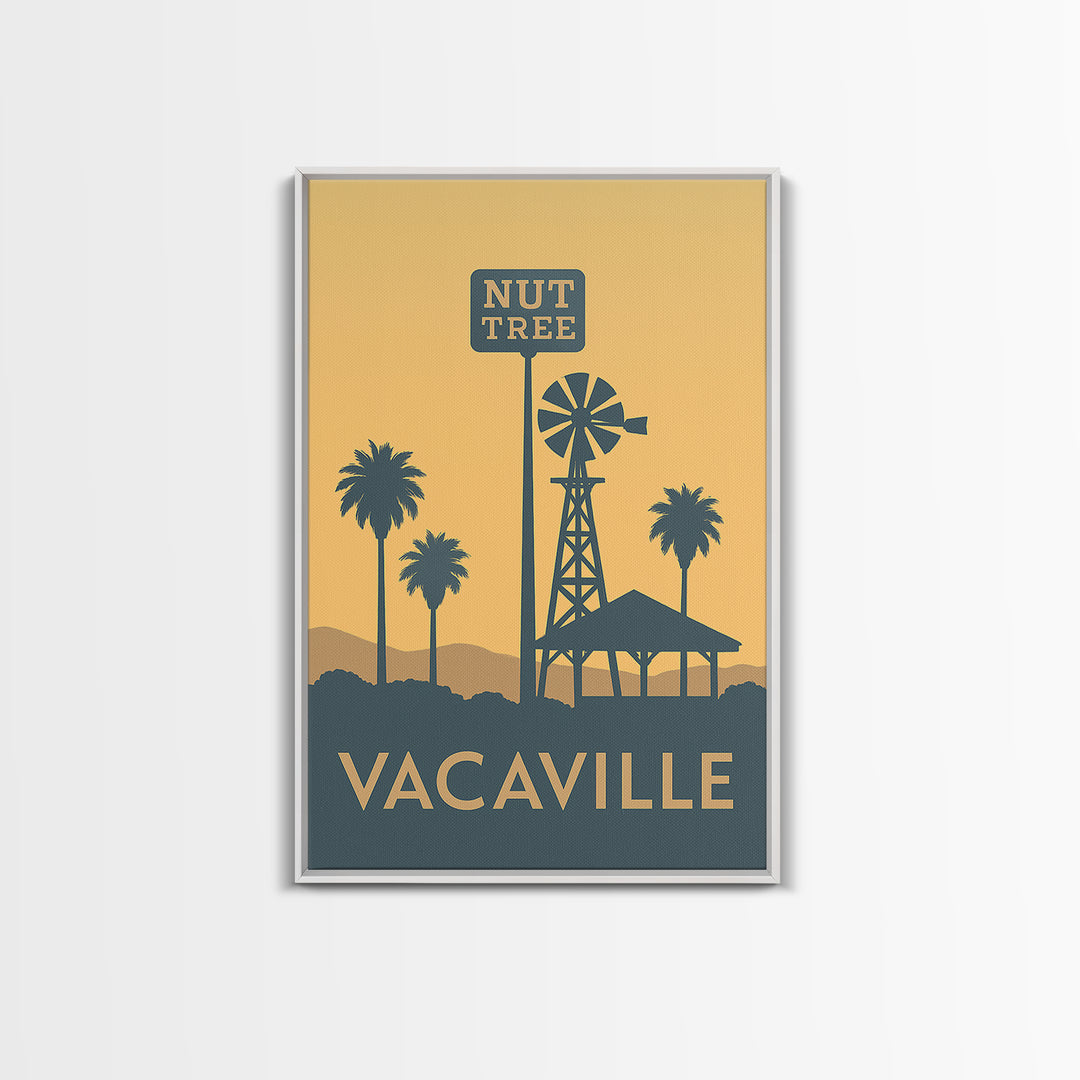 Vacaville Travel Poster, Framed Canvas Print, Minimalist Retro Wall Art, Vacaville Poster Print, Eclectic Wall Decor, Living Room Wall Art