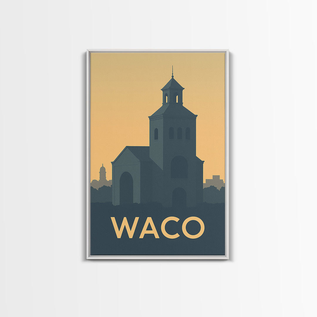 Waco Texas Travel Poster, Canvas Print, Sunset Skyline Wall Art, Waco Poster Print, City Illustration, Travel Poster Art, Travel Art Print