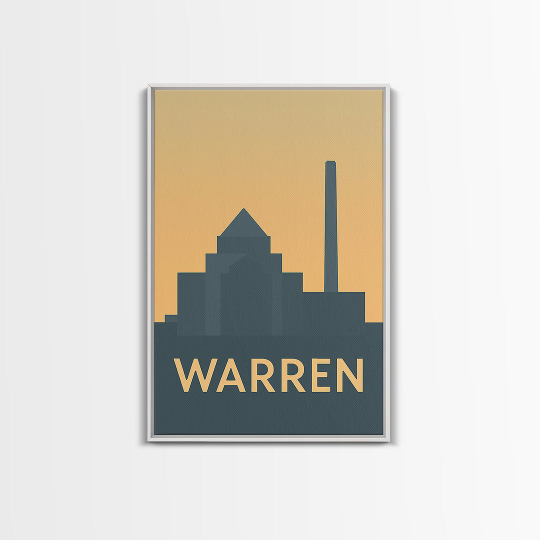 Warren Travel Poster, Framed Canvas Print, Vintage City Poster Art, Warren Poster Print, Vintage City Art, Travel Wall Art, Retro Poster