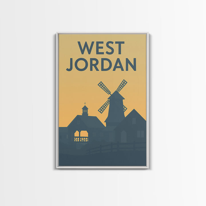 West Jordan Utah Travel Poster, Framed Canvas Print, Mid Century Travel Art, West Jordan Travel Art, Travel Poster Art, Travel Wall Art