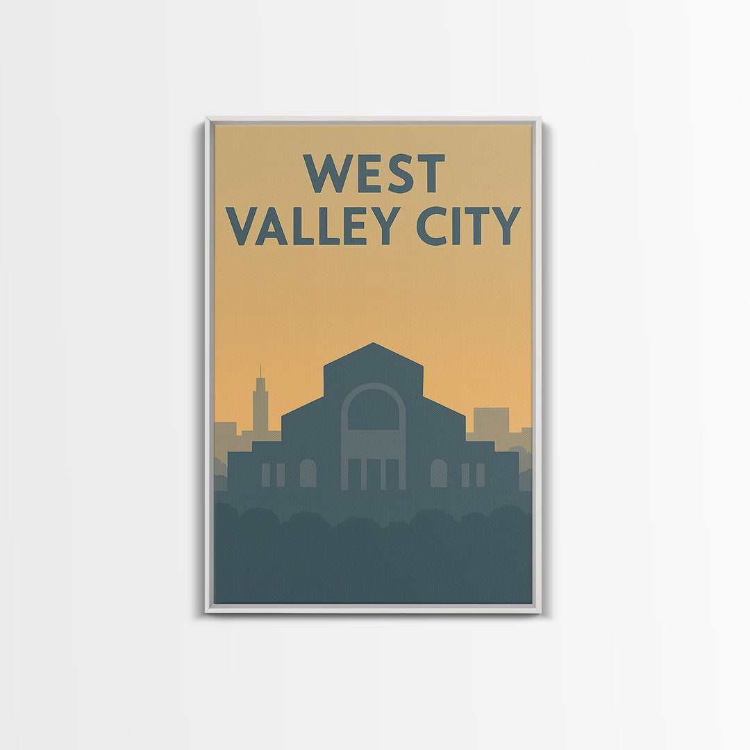 West Valley City Travel Poster, Framed Canvas Print, Mid Century Travel Art, West Valley City Poster Print, Eclectic Wall Decor