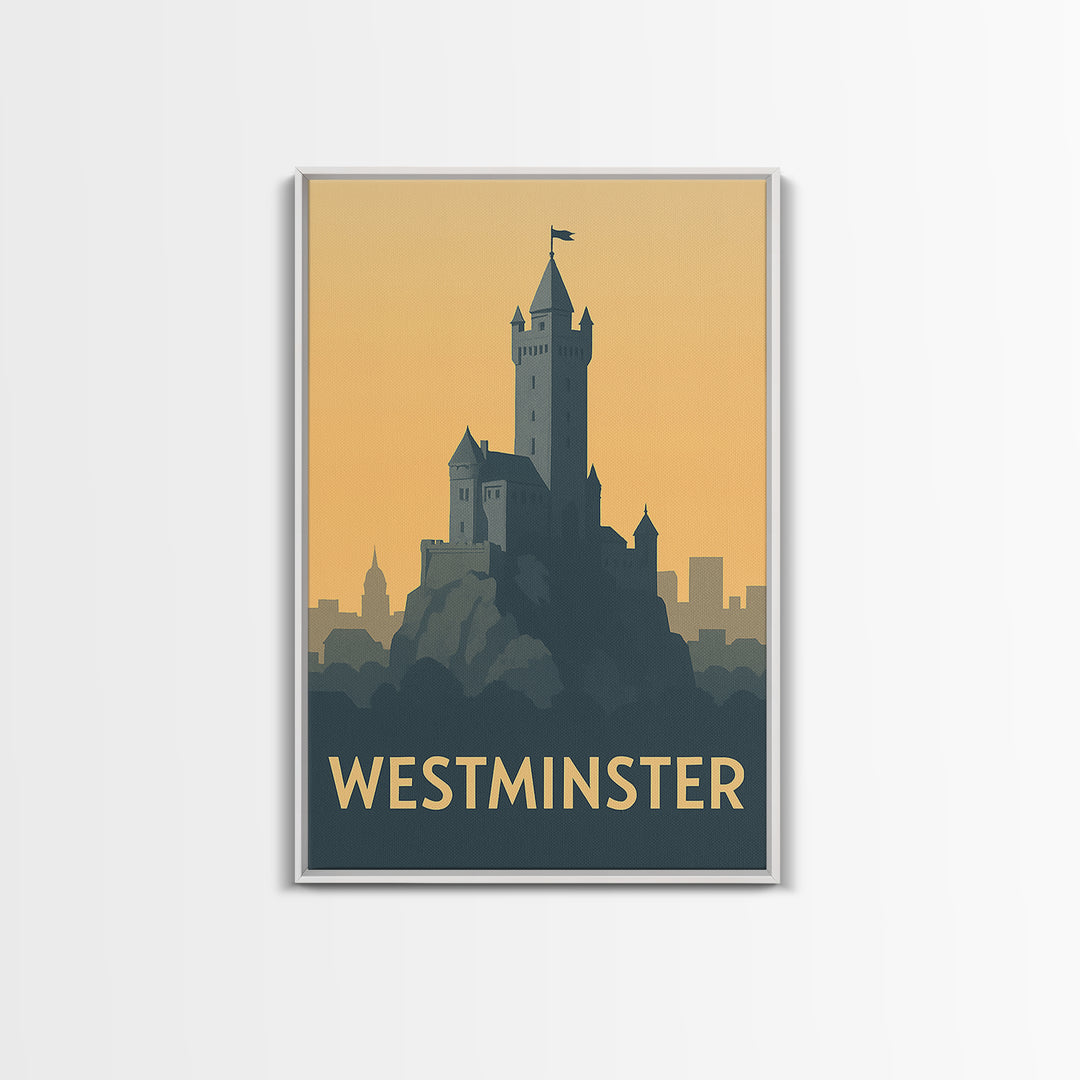Westminster Travel Poster, Canvas Print, Minimalist Retro Wall Art, Westminster Wall Art, City Travel Prints, Retro Travel Print