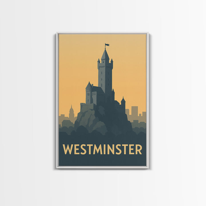 Westminster Travel Poster, Canvas Print, Minimalist Retro Wall Art, Westminster Wall Art, City Travel Prints, Retro Travel Print