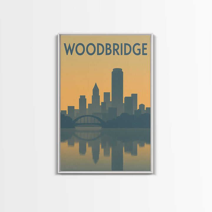 Woodbridge Virginia Travel Poster, Canvas Print, Sunset Skyline Wall Art, Woodbridge Art Print, Retro Travel Print, Mid Century Wall Art