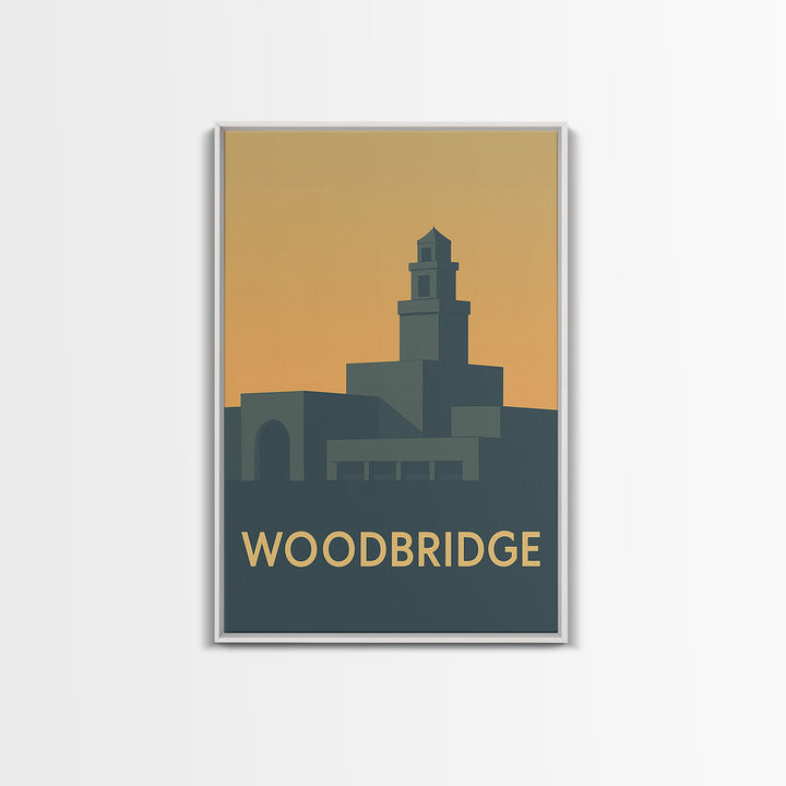 Woodbridge Travel Poster, Framed Canvas Print, Mid Century Travel Art, Woodbridge City Art, City Travel Prints, Vintage City Art