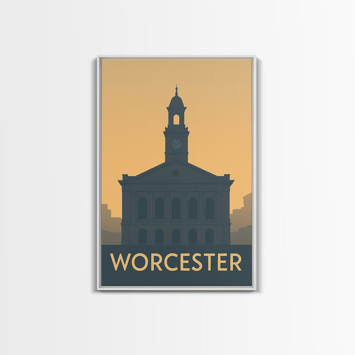 Worcester Massachusetts Travel Poster, Canvas Print, Mid Century Travel Art, Worcester Poster Print, Modern Wall Decor, Home Office Decor