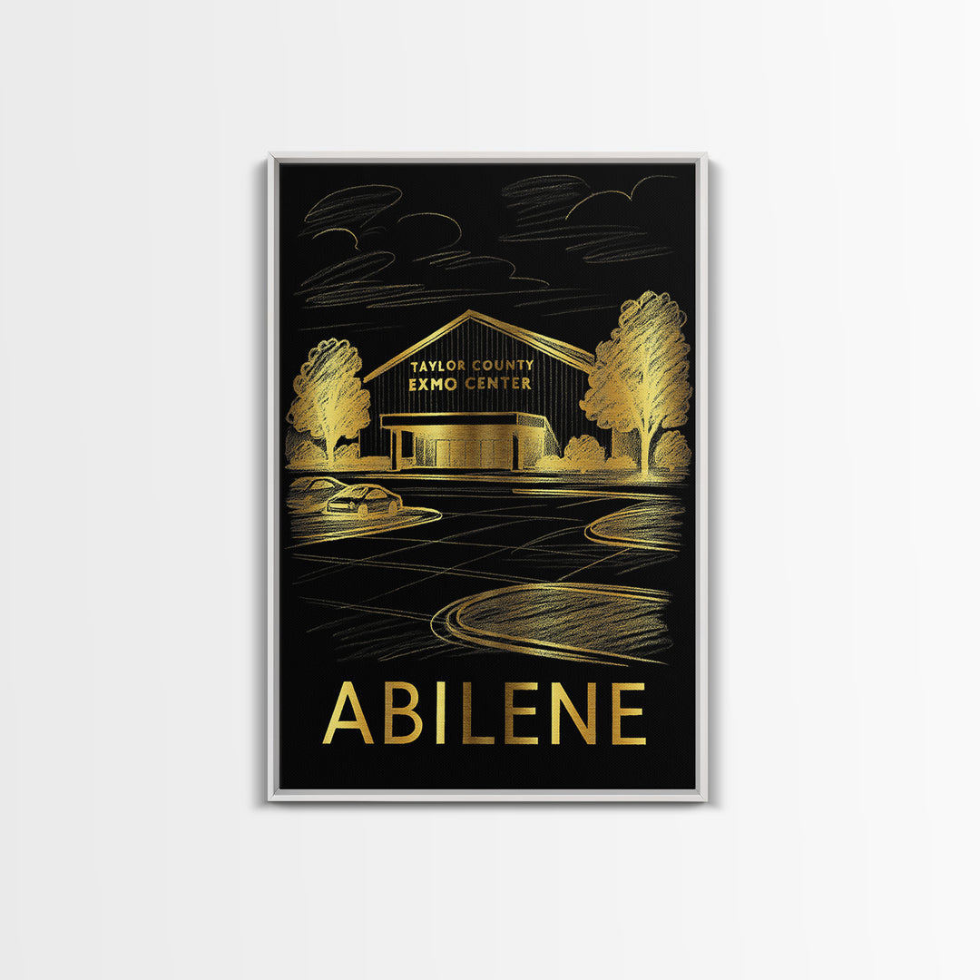 Abilene Travel Poster, Framed Canvas Print, Elegant Gold City Art, Abilene Art Print, Vintage Travel Print, Fine Art Print, City Art Print