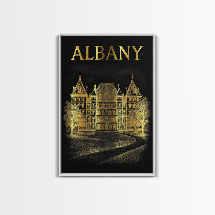 Albany New York Travel Poster, Canvas Print, Elegant Gold City Art, Albany Poster Print, Wanderlust Decor, Retro Travel Print, Travel Art