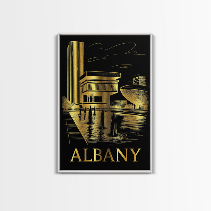 Albany Travel Poster, Canvas Print, Black And Gold Line Art, Albany Wall Art, Travel Poster Set, Vintage City Art, Gift For Travelers