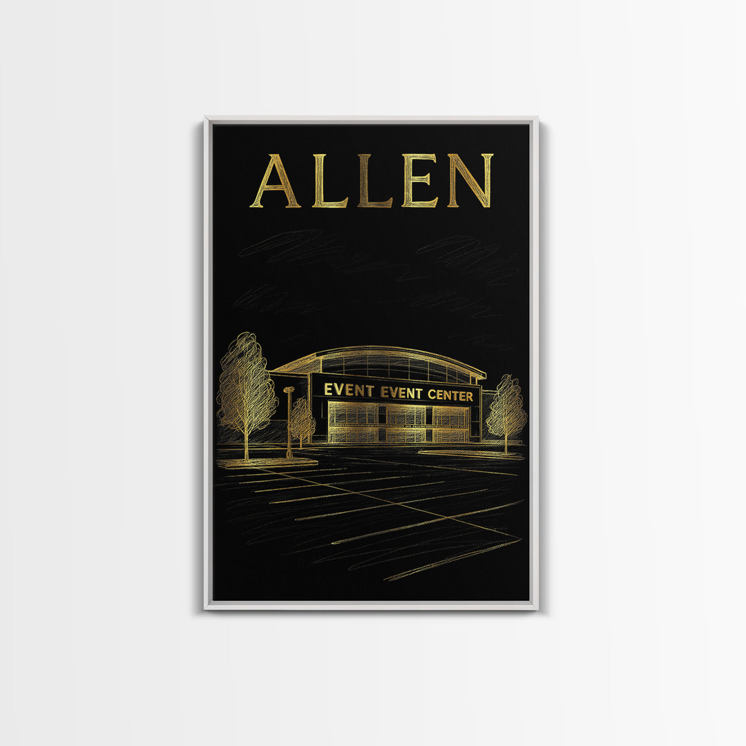 Allen Texas Travel Poster, Canvas Print, Gold Sketch Wall Art, Allen City Art, Gift For Travelers, Eclectic Wall Decor, Travel Art Print