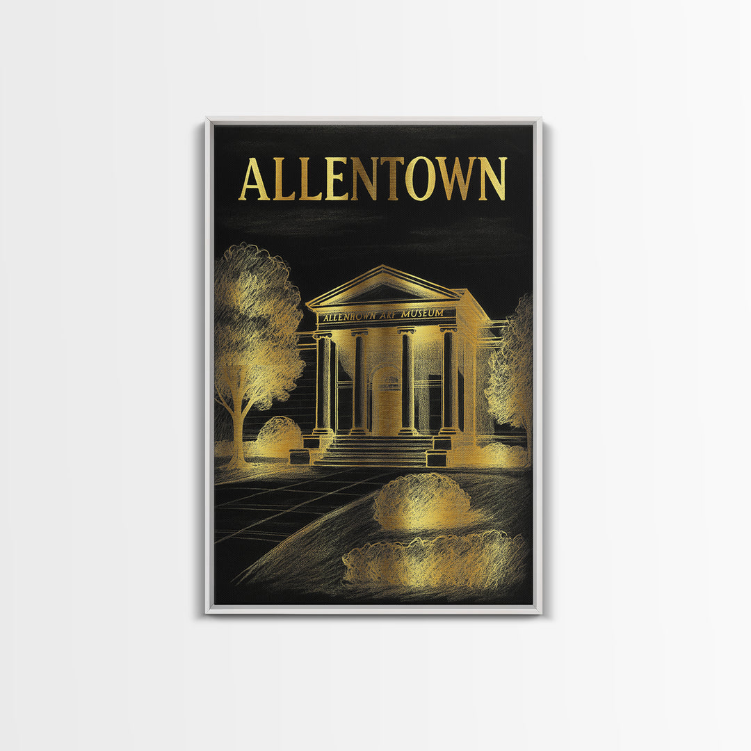 Allentown Pennsylvania Travel Poster, Canvas Print, Elegant Gold City Art, Allentown Travel Art, Living Room Wall Art, Vintage City Poster