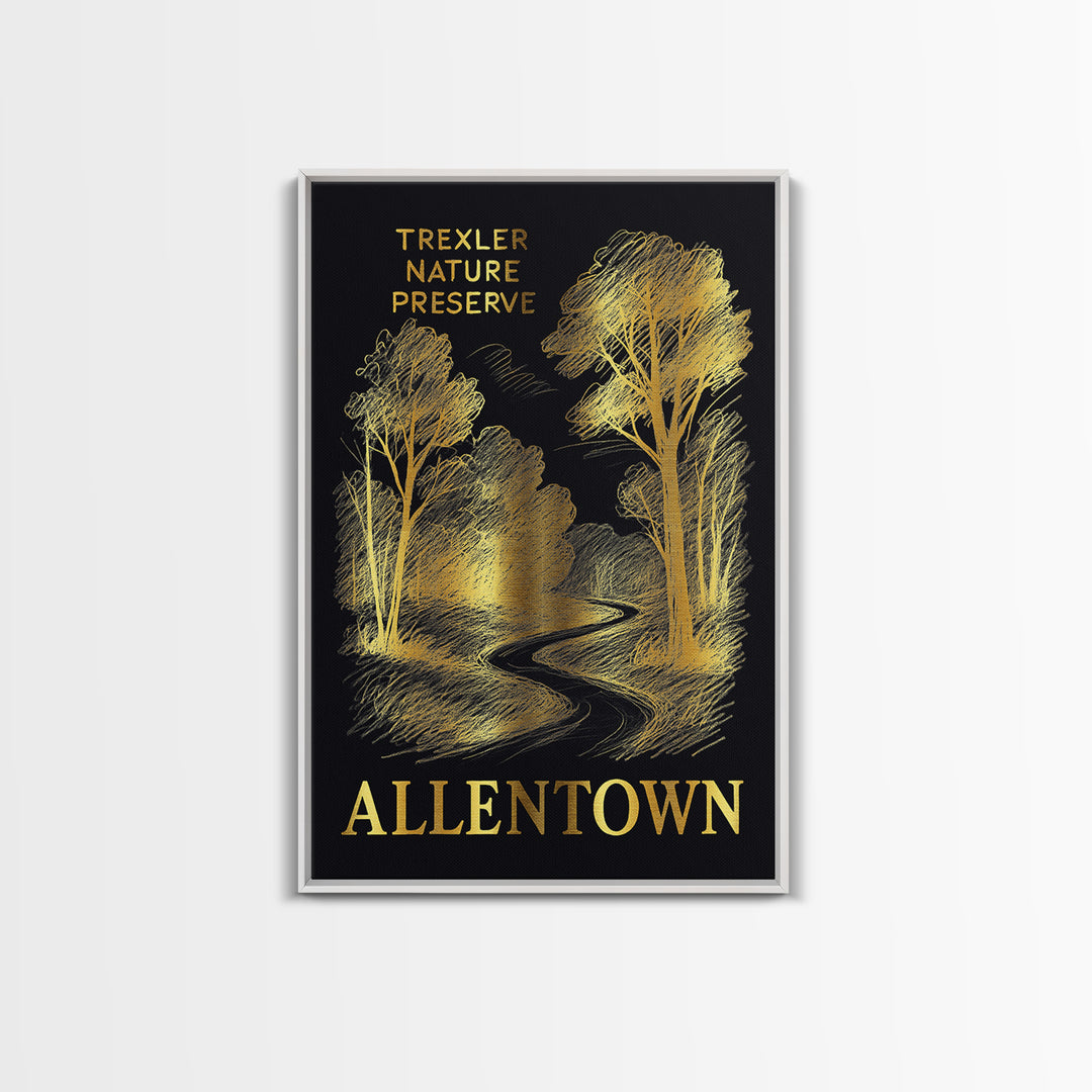 Allentown Travel Poster, Framed Canvas Print, Gold Sketch Wall Art, Allentown Wall Art, Mid Century Wall Art, Vintage Travel Print
