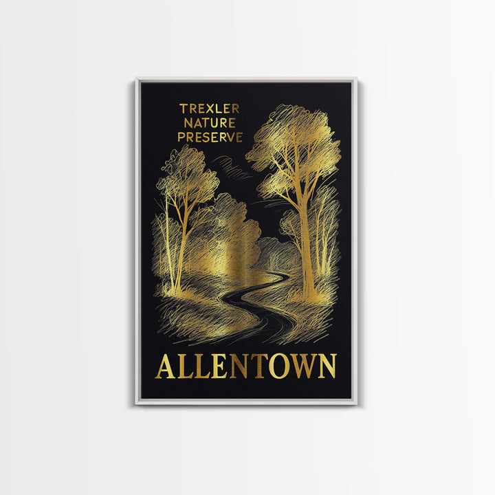 Allentown Travel Poster, Framed Canvas Print, Gold Sketch Wall Art, Allentown Wall Art, Mid Century Wall Art, Vintage Travel Print