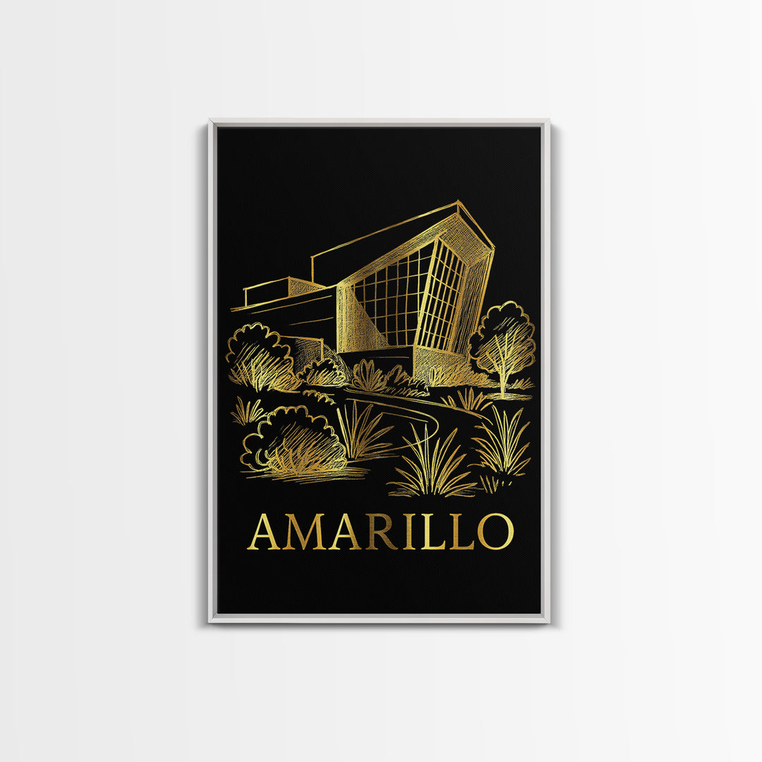 Amarillo Travel Poster, Framed Canvas Print, Gold Sketch Wall Art, Amarillo Travel Art, Home Office Decor, Fine Art Print, Poster Print