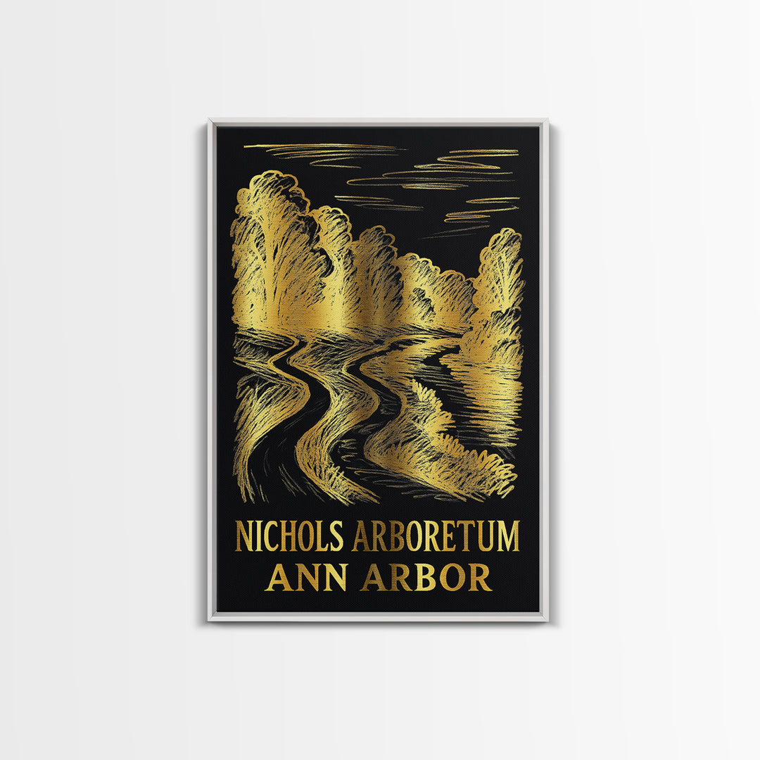 Ann Arbor Travel Poster, Framed Canvas Print, Dark Background Poster Art, Ann Arbor Wall Art, Home Office Decor, Modern Wall Decor