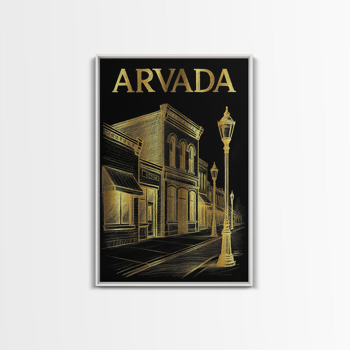 Arvada Colorado Travel Poster, Canvas Print, Black And Gold Line Art, Arvada Travel Art, Travel Art Print, Home Office Decor, Travel Prints