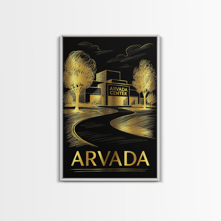 Arvada Travel Poster, Framed Canvas Print, Dark Background Poster Art, Arvada Wall Art, Mid Century Wall Art, City Art Print, Poster Art