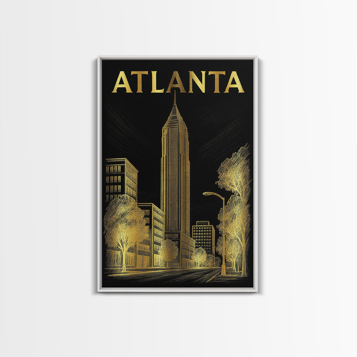 Atlanta Georgia Travel Poster, Framed Canvas Print, Dark Background Poster Art, Atlanta City Art, Vintage City Art, Living Room Wall Art